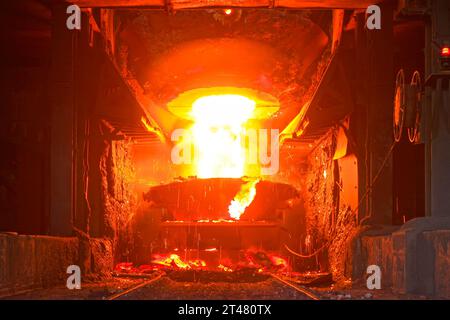 TANGSHAN - JUNE 18: converter dumping steel slag in iron and steel co., on June 18, 2014, Tangshan city, Hebei Province, China Stock Photo