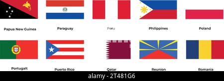 National flag of Papua New Guinea Peru Philippines Poland Portugal Puerto Rico Qatar Romania Stock Vector