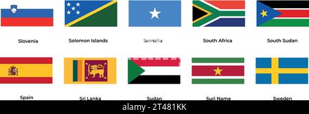 National flag of Slovenia Somalia South Africa South Sudan Spain Sri Lanka Sudan Suriname Sweden Stock Vector