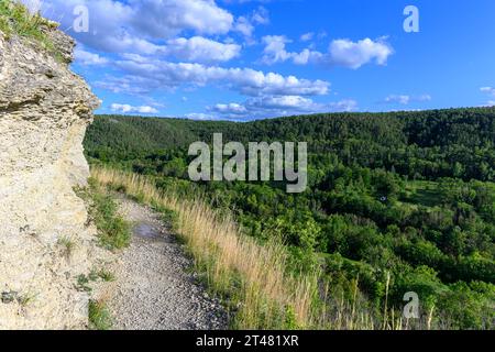 A hiking trail in the limestone slopes near the city of jena, thuringia, germany Stock Photo