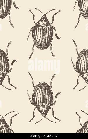 Bug. Vector hand drawn sketch illustration. Sloppy doodle grunge style. Seamless pattern Stock Vector