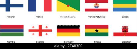 National flag of Finland France French Guiana Gabon Gambia Georgia Germany Ghana Gibraltar  Stock Vector