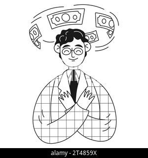 Financial character guy dreams about money thoughts about money Stock Vector