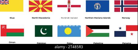 National flag of Niue North Macedonia Northern Ireland Norway Oman Pakistan Palau Palestine Panama  Stock Vector
