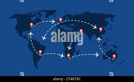 world map with location pins and airplane icon Stock Vector Image & Art ...