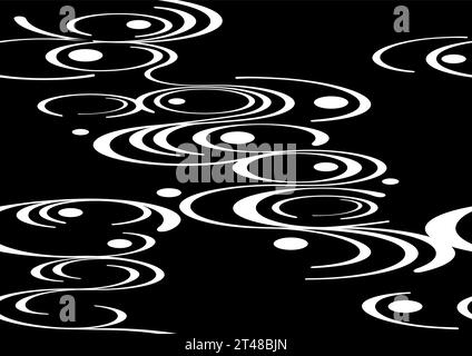 Japanese Monochrome Vintage Seamless Water Flow Pattern With A Black Background. Vector Illustration. Horizontally And Vertically Repeatable. Stock Vector