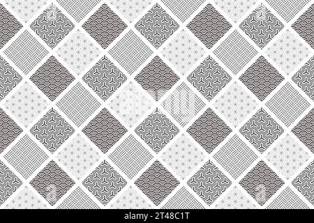 Vector Seamless Background With Japanese Vintage Patterns. Horizontally And Vertically Repeatable. Stock Vector