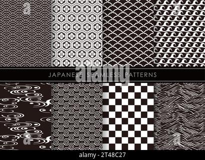 Vector Seamless Pattern With Japanese Vintage Patterns. Horizontally And Vertically Repeatable. Stock Vector