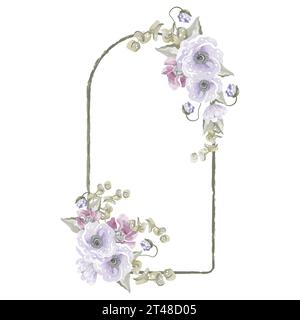 frame arch banner with composition of watercolor purple flowers in vector transparent background Stock Vector
