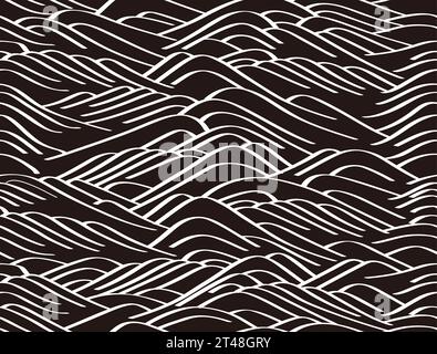 Vector Japanese Vintage Seamless Wave Pattern On A Dark Background. Horizontally And Vertically Repeatable. Stock Vector