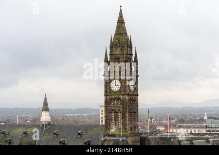 Clock tower of the French Gothic Town Hall, in Middlesbrough, UK, late 19th century. Stock Photo