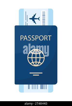 Passport with boarding pass. Airplane ticket inside passport. Air travel concept. Tourism concept. Vector illustration Stock Vector