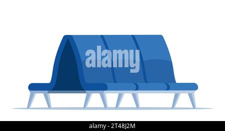 Empty rows of seats, element of airport lounge interior. Terminal waiting room triple seats. Departure lounge chairs. Vector illustration Stock Vector