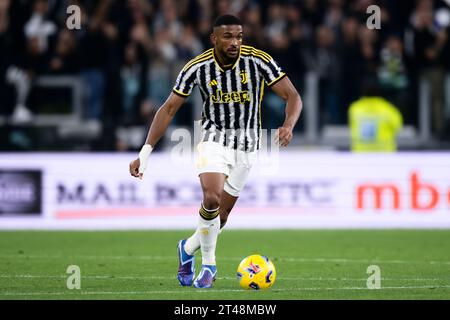 Gleison Bremer of Juventus FC in action during the Serie A football match between Juventus FC and Hellas Verona FC. Stock Photo