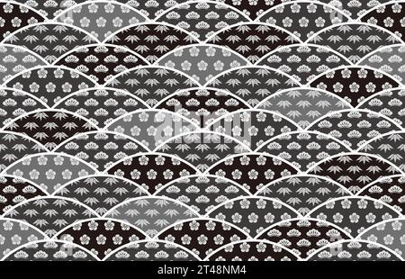 Japanese Auspicious Vintage Pattern With Pine, Bamboo, And Plum Flower. Vector Seamless Illustration. Horizontally And Vertically Repeatable. Stock Vector
