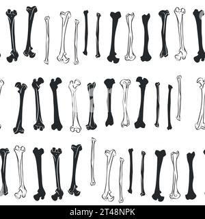 Hand drawn vector abstract graphic line art seamless pattern of Human skeleton, bones and joints, isolated on white background. Vector hand drawn Stock Vector