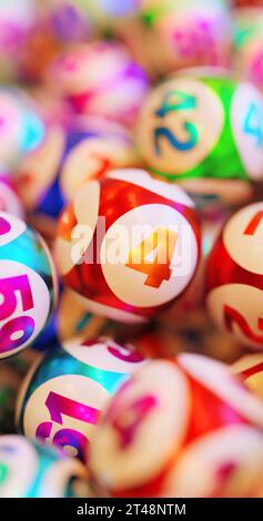 A heap lottery balls with numbers. 3d rendering Stock Photo