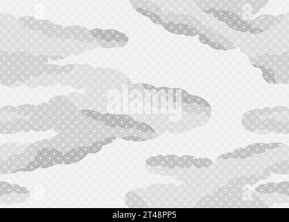 Japanese Seamless Monochrome Vintage Cloud Pattern. Vector Illustration. Horizontally And Vertically Repeatable. Stock Vector