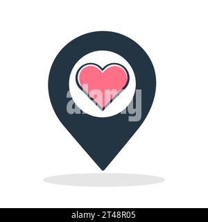 Love location symbol. Heart with map dot. GPS icon isolated. Vector illustration Stock Vector