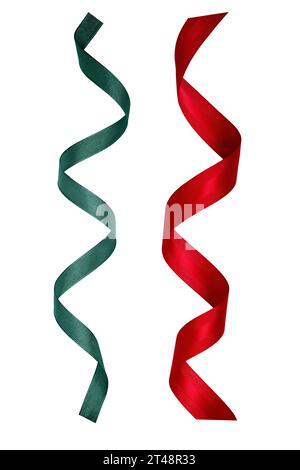 Green and red satin ribbon isolated on white  background. Ribbon as a decorating element for your design. Stock Photo