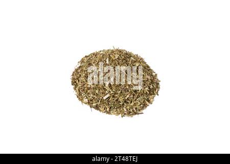 Dry Tansy Herb in latin Tanacetum vulgare heap isolated on white background. Medicinal herb. Stock Photo