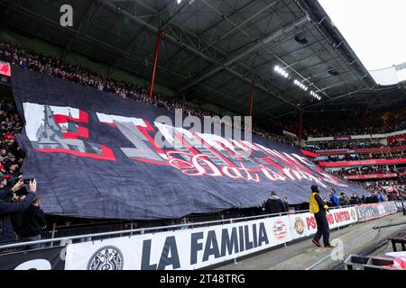 EINDHOVEN, NETHERLANDS - OCTOBER 29: banner from the Fans of PSV Einhoven  during the Eredivisie match of PSV Eindhoven and AFC Ajax at Philips stadiu Stock Photo