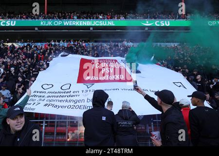 EINDHOVEN, NETHERLANDS - OCTOBER 29: banner from the fans of PSV Einhoven  during the Eredivisie match of PSV Eindhoven and AFC Ajax at Philips stadiu Stock Photo