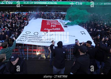 EINDHOVEN, NETHERLANDS - OCTOBER 29: banner from the fans of PSV Einhoven  during the Eredivisie match of PSV Eindhoven and AFC Ajax at Philips stadiu Stock Photo