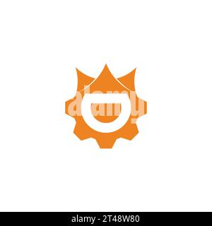 simple king crown fun cog machine logo vector Stock Vector