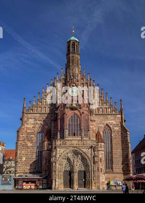 Frauenkirche at the main market in Nuremberg, Middle Franconia, Franconia, Bavaria, Germany, Europe Stock Photo