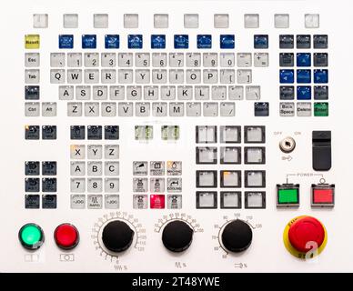 CNC remote at the machine. Programmable milling machine. Programmable machine with digital control. Milling industry. CNC technology. Industrial equip Stock Photo