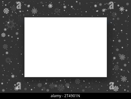 Christmas snow photo frame dark template Stock Vector