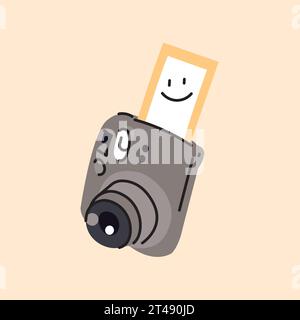 Instant print camera color icon. Old fashioned vintage camera. Electronic device. Vector isolated illustration. Stock Vector