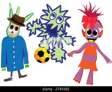 Three bizarre characters; spooky crazy monsters to print for Halloween season Stock Vector