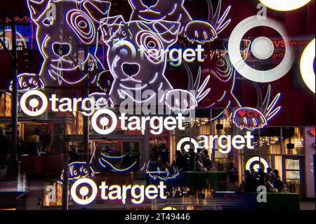 The Target store in Times Square in New York on Wednesday, October 25, 2023. (© Richard B. Levine) Shot with a prism filter Stock Photo