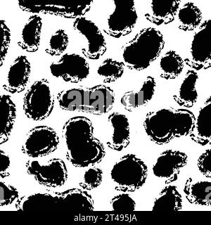 Black spots on white background seamless pattern; grungy stains made with brush monochrome pattern; Stock Vector