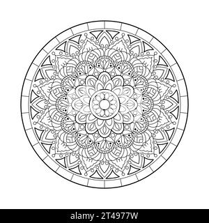 Simple circular pattern in the form of a Mandala design for a coloring page or Coloring Book.  Decorative round outline Book page in ethnic style Stock Vector