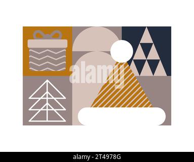 Trendy bauhaus pattern Christmas poster. Vector geometric winter shapes. Simple modern design elements. Fashion retro print for greeting card, web Stock Vector