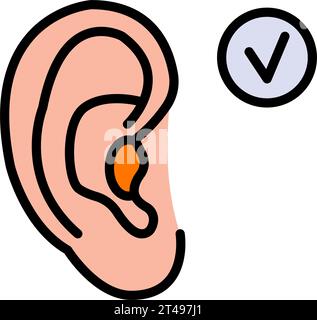 Noise protection tool. Earplugs in ear color icon. Sleeping accessory. Vector on isolated white background Stock Vector