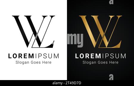 Luxury Initial WL or LW Monogram Text Letter Logo Design Stock Vector