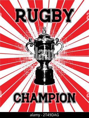 Rugby Champion with Rugby World Cup Trophy, Pop Art Bubble Vector Illustration Abstract Editable image Stock Vector