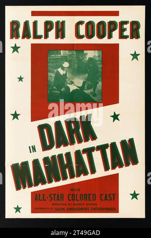 Film poster for Ralph Cooper in Dark Manhattan.  A 1937 race film produced in America for a black audience.  Directed by George Randol. Stock Photo