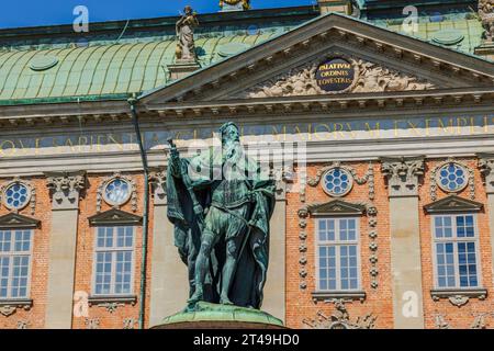 Statue of Gustavo Erici in front of Riddarhuset (House of Nobility) in Stockholm, Sweden. Stock Photo