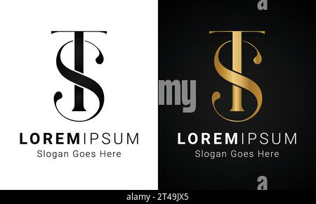 Luxury Initial ST or TS Monogram Text Letter Logo Design Stock Vector