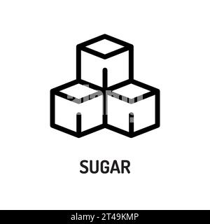 Sugar line black icon. Nutrition facts. White sugar set with piles and cubes. Stock Vector