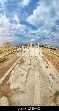 The ancient archaeological site of Laodicea in Turkey is home to temple A. This temple holds historical significance as it is mentioned in the Book of Stock Photo