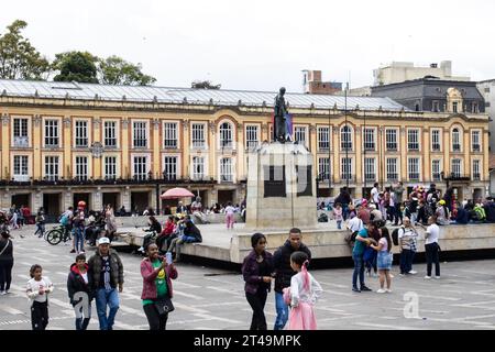 Bogota, Colombia - 2 Julio 2023. People enjoying a sunday at Bolivar Square in Bogota city center Stock Photo