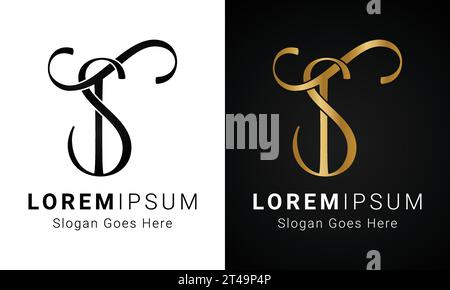 Luxury Initial ST or TS Monogram Text Letter Logo Design Stock Vector