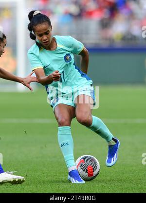 Burswood, Australia. 29th Oct, 2023. Mary Fowler of Australia women's football team seen in action during the 2024 AFC Women's Olympic Qualifying Tournament Round 2 Group A match between Philippines and Australia at Optus Stadium. Final score: Philippines 0:8 Australia. Credit: SOPA Images Limited/Alamy Live News Stock Photo