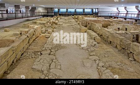 The Roman roads and building ruins displayed here under the  Nuovo Teatro Verdi in Brindisi, Italy. Discovered in the1960s. Stock Photo